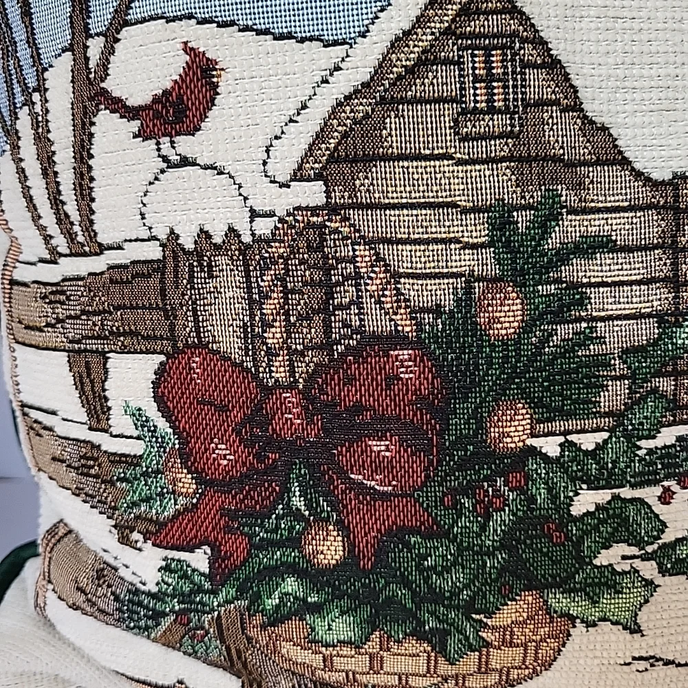 1990s Vintage Winter Cabin Tapestry Pillow 16